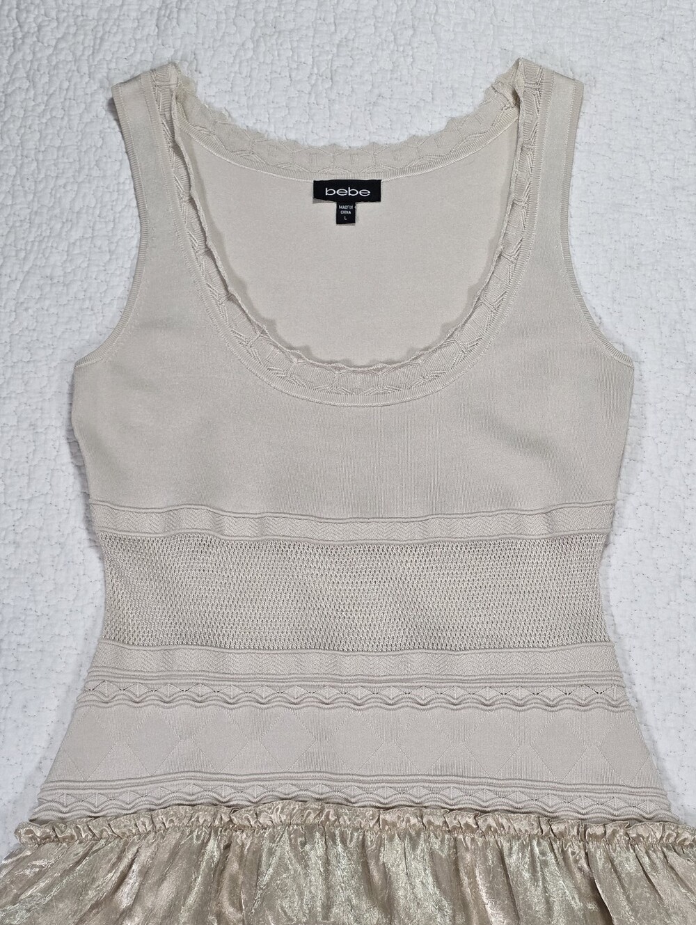 Bebe Cream Satin Ruffle-Tier Mini Dress - Picture 3 of 7